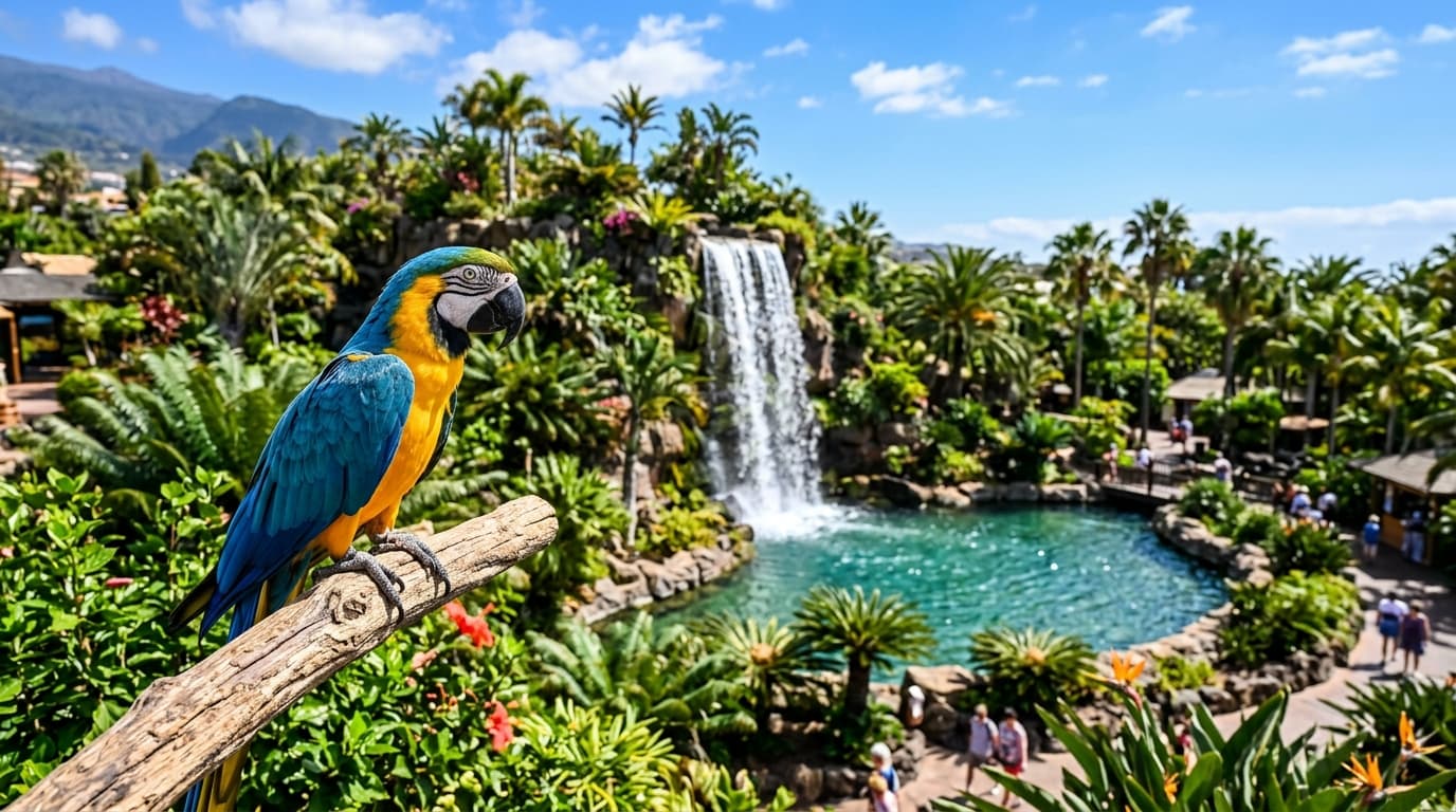 Loro Parque Macaw and Waterfall in Tenerife