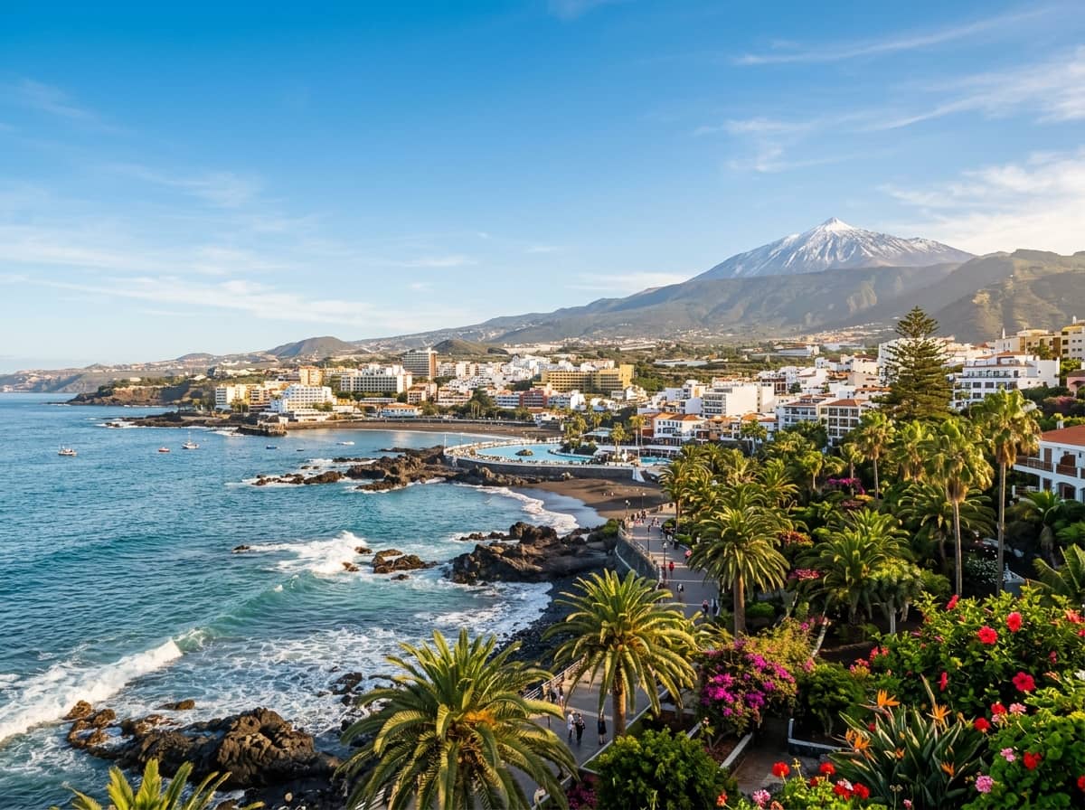 Scenic Tenerife coastline and transport route